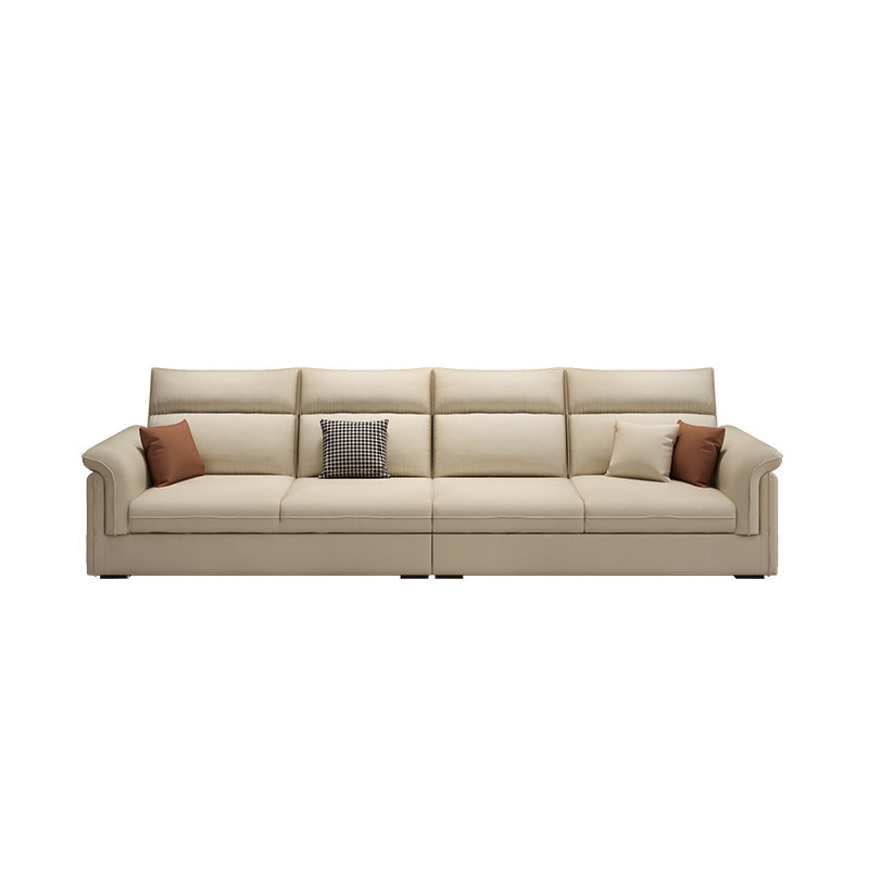 Contemporary Faux Leather Sofa with Ottoman Included in Pine Wood 4-Seater Sofa Off-White Clearhalo 'furn' 'furn_sofas' 'Furniture' 'Living Room Furniture' 'Sofa' 'sofas' 7072016