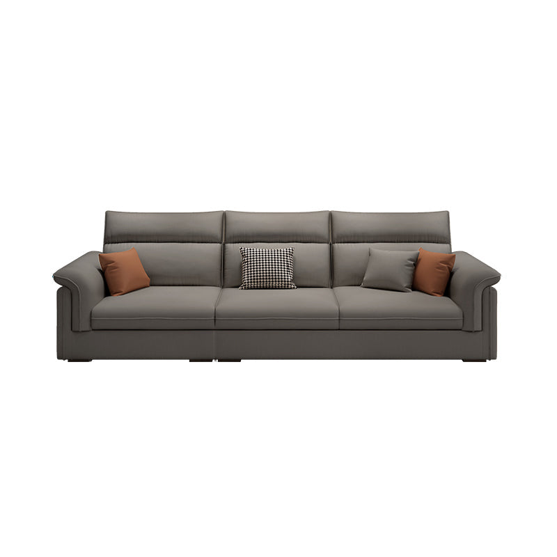 Contemporary Faux Leather Sofa with Ottoman Included in Pine Wood Oversized 3-Seater Sofa Dark Gray Clearhalo 'furn' 'furn_sofas' 'Furniture' 'Living Room Furniture' 'Sofa' 'sofas' 7072019