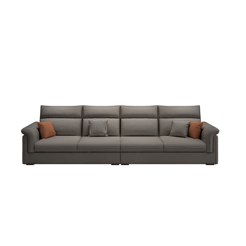 Contemporary Faux Leather Sofa with Ottoman Included in Pine Wood 4-Seater Sofa Dark Gray Clearhalo 'furn' 'furn_sofas' 'Furniture' 'Living Room Furniture' 'Sofa' 'sofas' 7072020