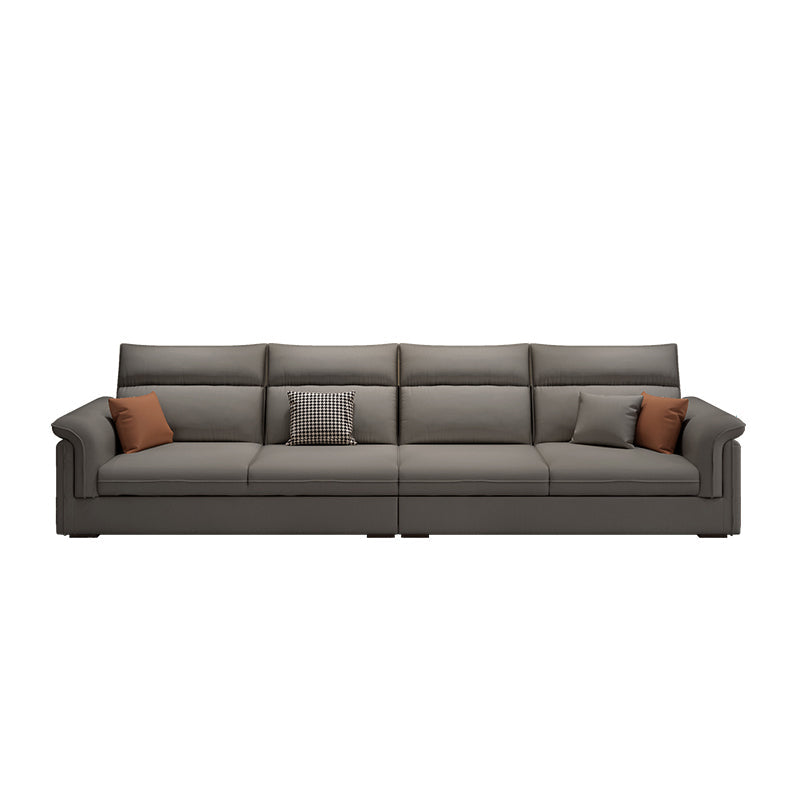 Contemporary Faux Leather Sofa with Ottoman Included in Pine Wood Oversized 4-Seater Sofa Dark Gray Clearhalo 'furn' 'furn_sofas' 'Furniture' 'Living Room Furniture' 'Sofa' 'sofas' 7072021