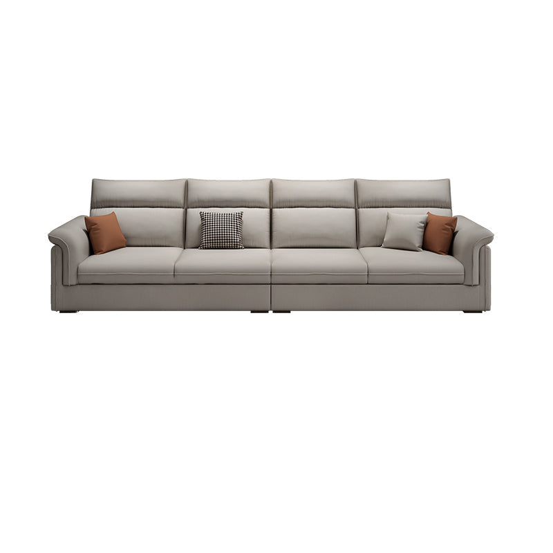 Contemporary Faux Leather Sofa with Ottoman Included in Pine Wood 4-Seater Sofa Grey Clearhalo 'furn' 'furn_sofas' 'Furniture' 'Living Room Furniture' 'Sofa' 'sofas' 7072024