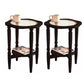 Solid Wood Accent Side Table Living Room Naturally Shaped Double Tier 4 Legs