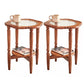 Solid Wood Accent Side Table Living Room Naturally Shaped Double Tier 4 Legs