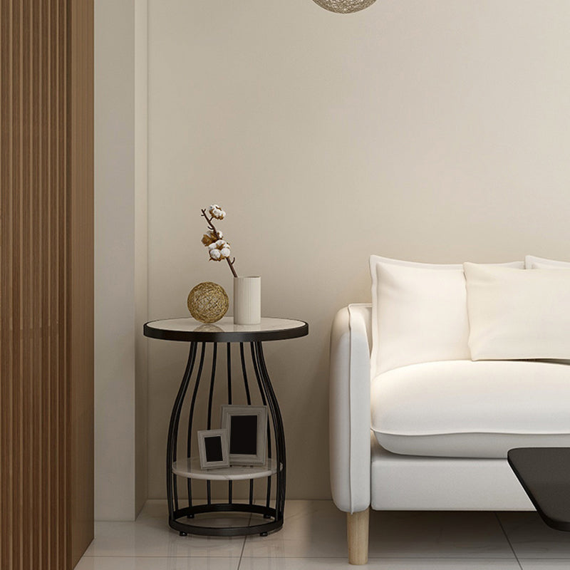 Glam Accent Side Table Living Room Double Tier Round with Storage Metal