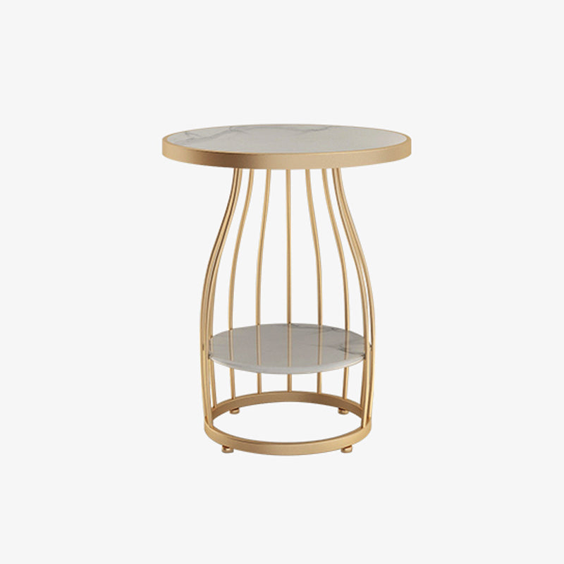 Glam Accent Side Table Living Room Double Tier Round with Storage Metal