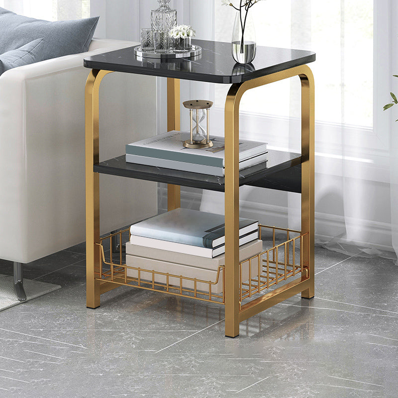 Glam Metal Side Table with Shelves Geometric Stone Top Accent Side Table 16"L x 12"W x 24.5"H Black 1 Clearhalo 'Coffee & Accent Tables' 'End & Side Tables' 'end_side_tables' 'furn' 'furn_end_side_tables' 'Furniture' 'Living Room Furniture' 7072970