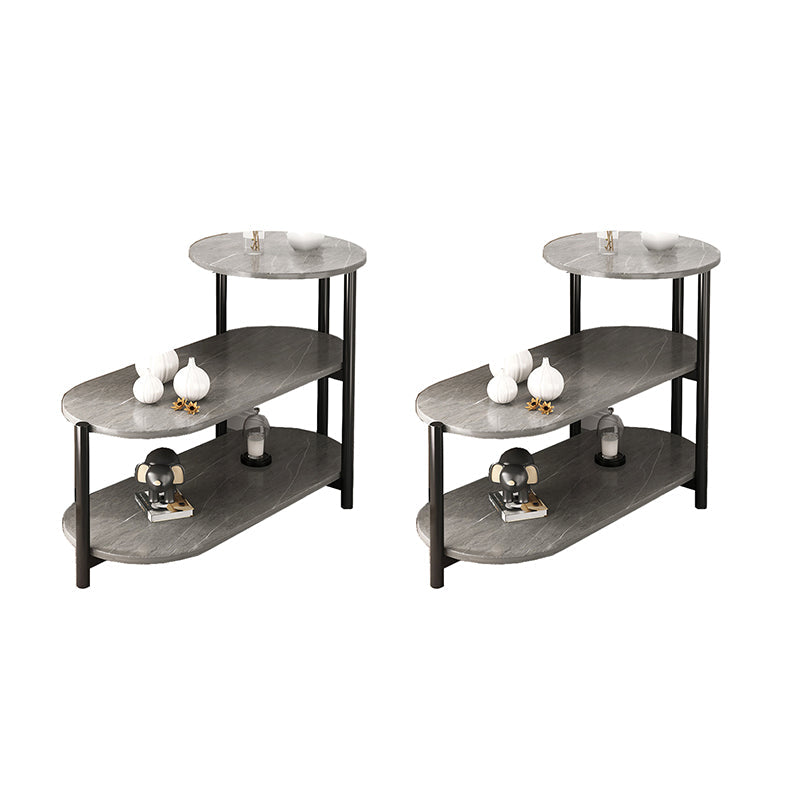 Glam Metal Side Table with Shelves Geometric Stone Top Accent Side Table 33"L x 16"W x 24"H Grey 2 Clearhalo 'Coffee & Accent Tables' 'End & Side Tables' 'end_side_tables' 'furn' 'furn_end_side_tables' 'Furniture' 'Living Room Furniture' 7072983