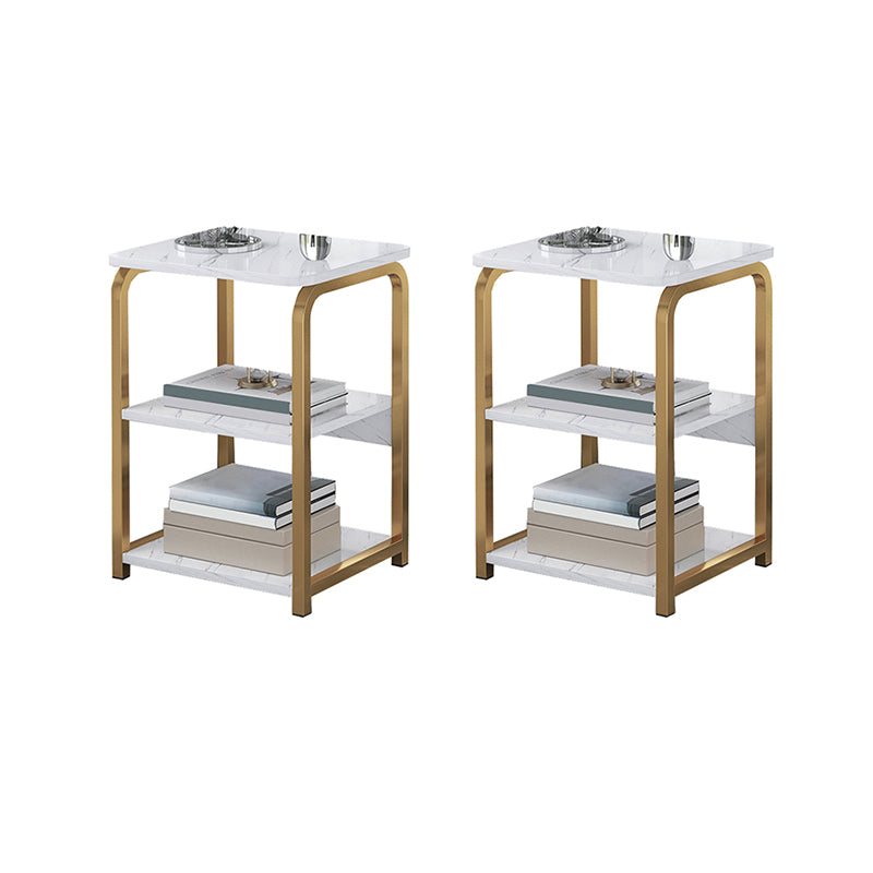 Glam Metal Side Table with Shelves Geometric Stone Top Accent Side Table 16"L x 12"W x 24.5"H White 2 Clearhalo 'Coffee & Accent Tables' 'End & Side Tables' 'end_side_tables' 'furn' 'furn_end_side_tables' 'Furniture' 'Living Room Furniture' 7072985