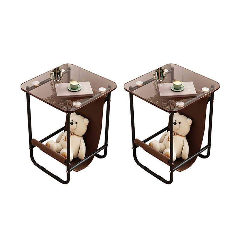 Glam Metal Side Table with Shelves Geometric Stone Top Accent Side Table 15"L x 15"W x 20"H Black 2 Clearhalo 'Coffee & Accent Tables' 'End & Side Tables' 'end_side_tables' 'furn' 'furn_end_side_tables' 'Furniture' 'Living Room Furniture' 7072991