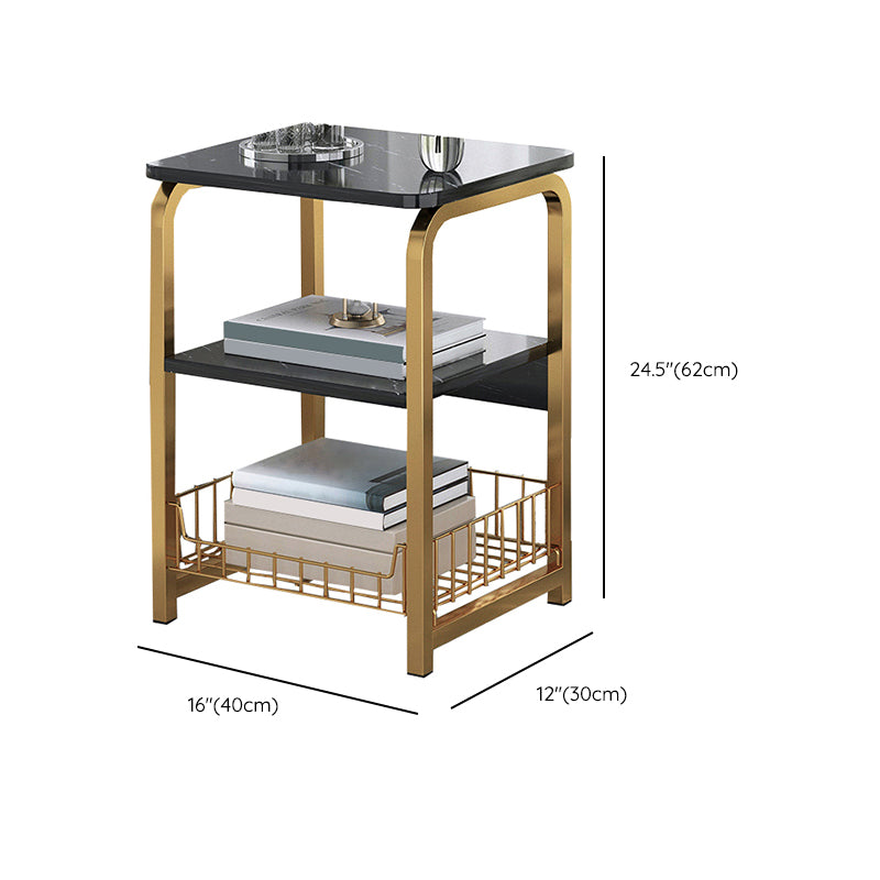Glam Metal Side Table with Shelves Geometric Stone Top Accent Side Table Clearhalo 'Coffee & Accent Tables' 'End & Side Tables' 'end_side_tables' 'furn' 'furn_end_side_tables' 'Furniture' 'Living Room Furniture' 7072998