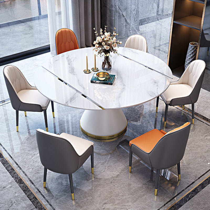 Metal Pedestal Dining Table Extendable Table for Kitchen Dining Room Clearhalo 'Dining Tables & Seating' 'Dining Tables' 'dining_table' 'furn' 'furn_dining_table' 'Furniture' 'Kitchen & Dining Furniture' 7073267