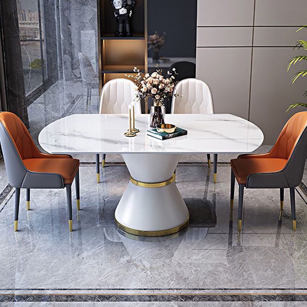 Metal Pedestal Dining Table Extendable Table for Kitchen Dining Room Clearhalo 'Dining Tables & Seating' 'Dining Tables' 'dining_table' 'furn' 'furn_dining_table' 'Furniture' 'Kitchen & Dining Furniture' 7073271