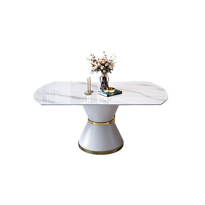 Metal Pedestal Dining Table Extendable Table for Kitchen Dining Room White Without Chairs Clearhalo 'Dining Tables & Seating' 'Dining Tables' 'dining_table' 'furn' 'furn_dining_table' 'Furniture' 'Kitchen & Dining Furniture' 7073272