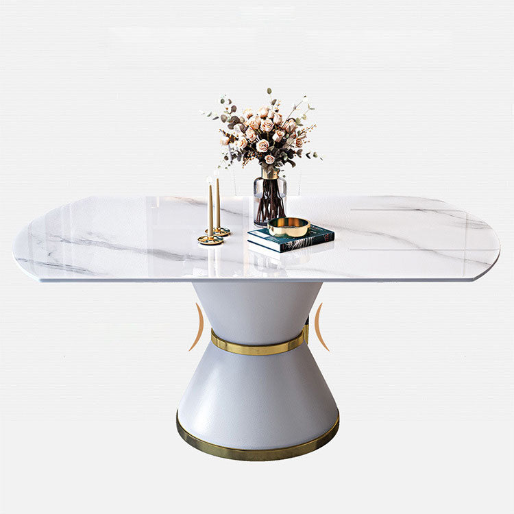 Metal Pedestal Dining Table Extendable Table for Kitchen Dining Room Clearhalo 'Dining Tables & Seating' 'Dining Tables' 'dining_table' 'furn' 'furn_dining_table' 'Furniture' 'Kitchen & Dining Furniture' 7073273