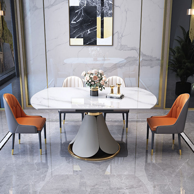 Metal Dining Table Extendable Pedestal Dining Table for Kitchen