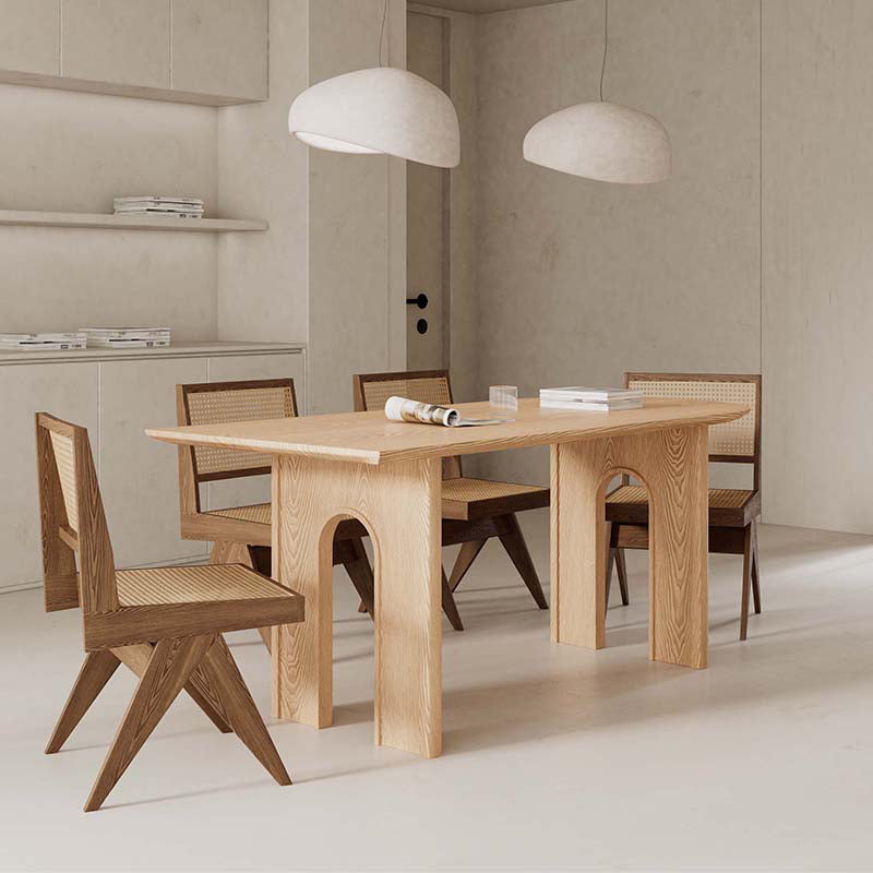 Mesa de comedor de madera moderna, mesa de comedor con pedestal doble para comedor