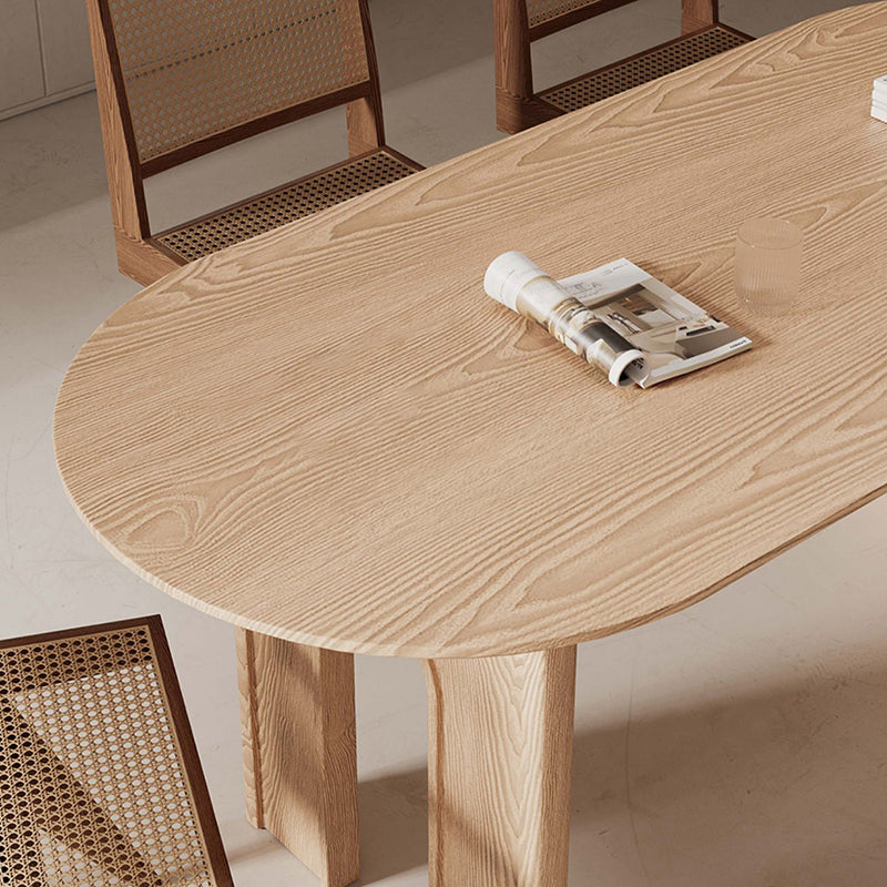 Mesa de comedor de madera moderna, mesa de comedor con pedestal doble para comedor
