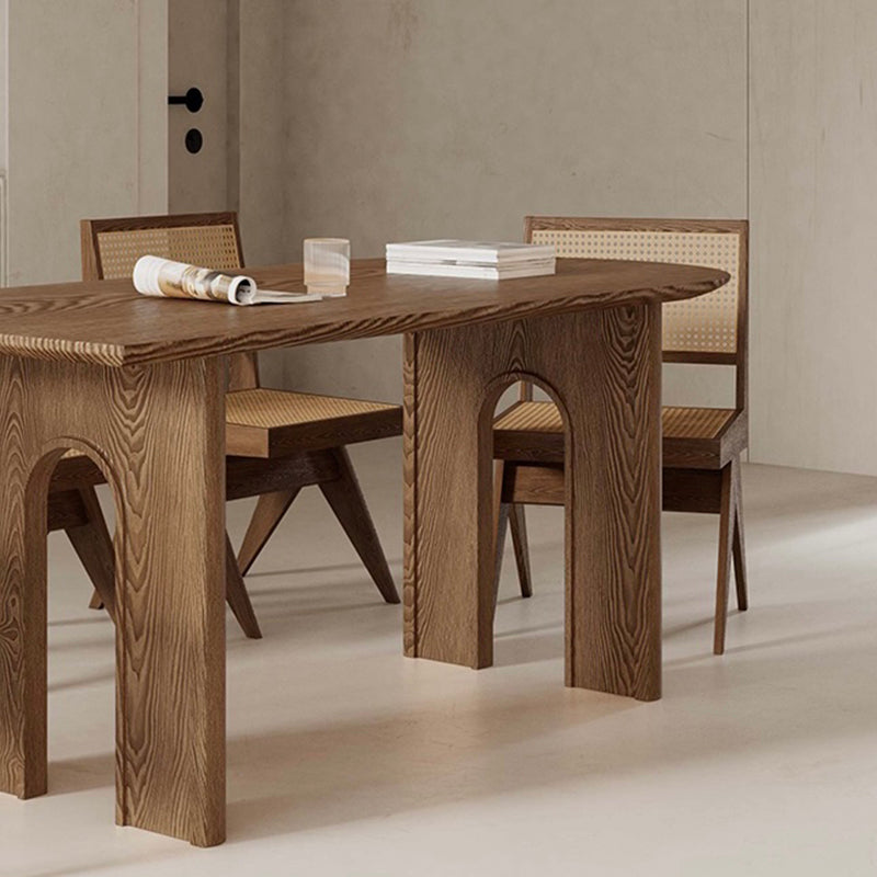 Mesa de comedor de madera moderna, mesa de comedor con pedestal doble para comedor