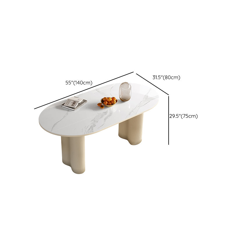 Contemporary Kitchen Dinner Table Oval Double Pedestal Dining Table Clearhalo 'Dining Tables & Seating' 'Dining Tables' 'dining_table' 'furn' 'furn_dining_table' 'Furniture' 'Kitchen & Dining Furniture' 7073780