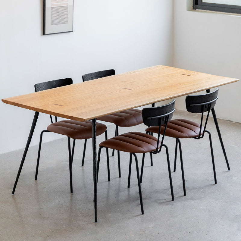 Solid Wood Dining Table Rectangle Metal Base Dinner Table for Dining Room
