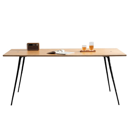Solid Wood Dining Table Rectangle Metal Base Dinner Table for Dining Room