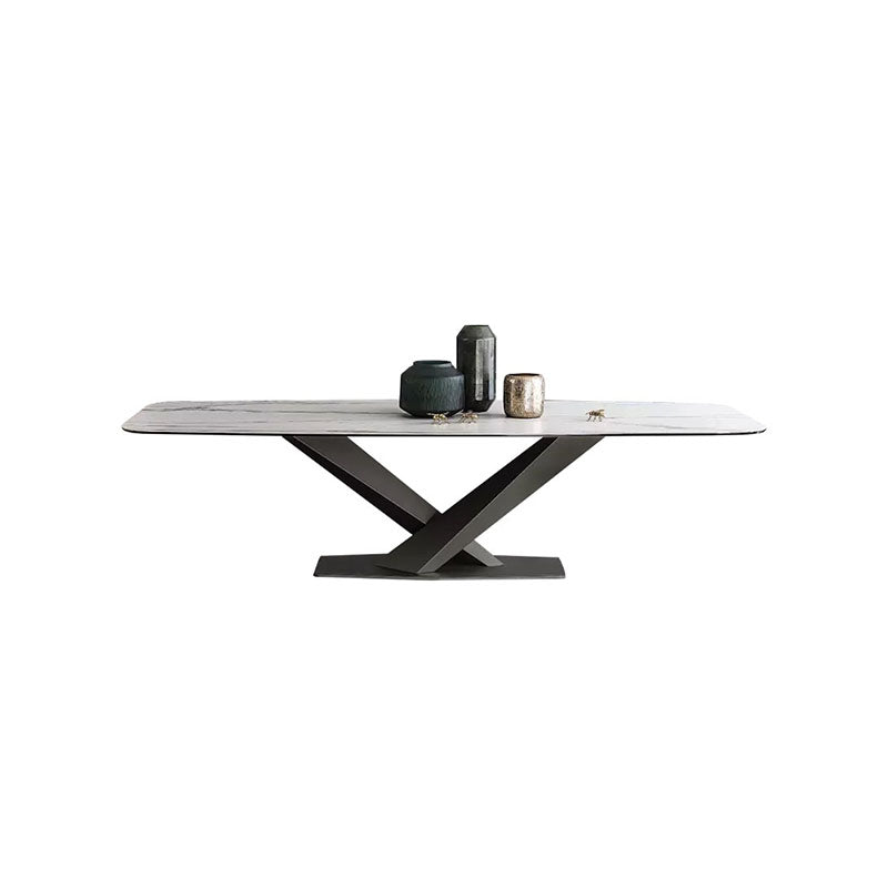 Luxury Dining Room Dinner Table Stone Rectangle Pedestal Dining Table Black Without Chairs Clearhalo 'Dining Tables & Seating' 'Dining Tables' 'dining_table' 'furn' 'furn_dining_table' 'Furniture' 'Kitchen & Dining Furniture' 7074021