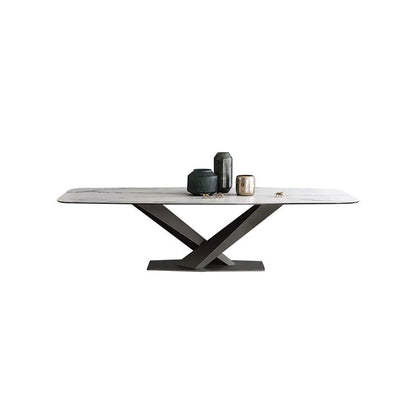 Luxury Dining Room Dinner Table Stone Rectangle Pedestal Dining Table Black Without Chairs Clearhalo 'Dining Tables & Seating' 'Dining Tables' 'dining_table' 'furn' 'furn_dining_table' 'Furniture' 'Kitchen & Dining Furniture' 7074021