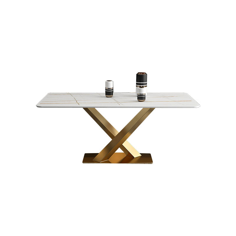 Luxury Dining Room Dinner Table Stone Rectangle Pedestal Dining Table Gold Without Chairs Clearhalo 'Dining Tables & Seating' 'Dining Tables' 'dining_table' 'furn' 'furn_dining_table' 'Furniture' 'Kitchen & Dining Furniture' 7074022