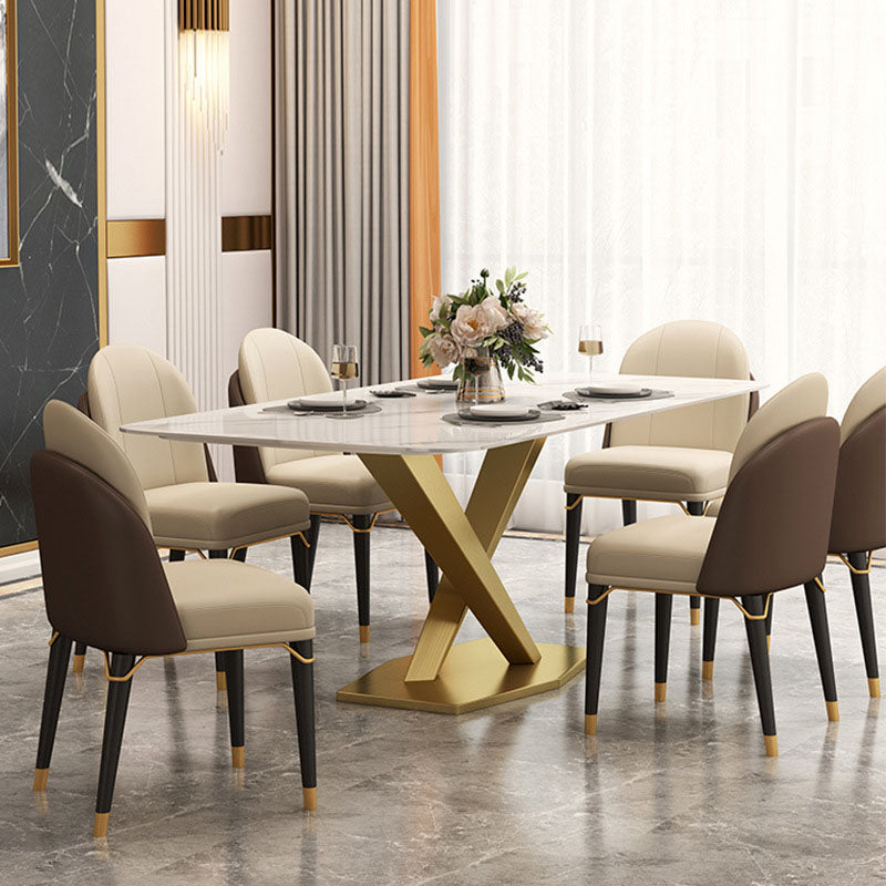 Luxury Dining Room Dinner Table Stone Rectangle Pedestal Dining Table Clearhalo 'Dining Tables & Seating' 'Dining Tables' 'dining_table' 'furn' 'furn_dining_table' 'Furniture' 'Kitchen & Dining Furniture' 7074023