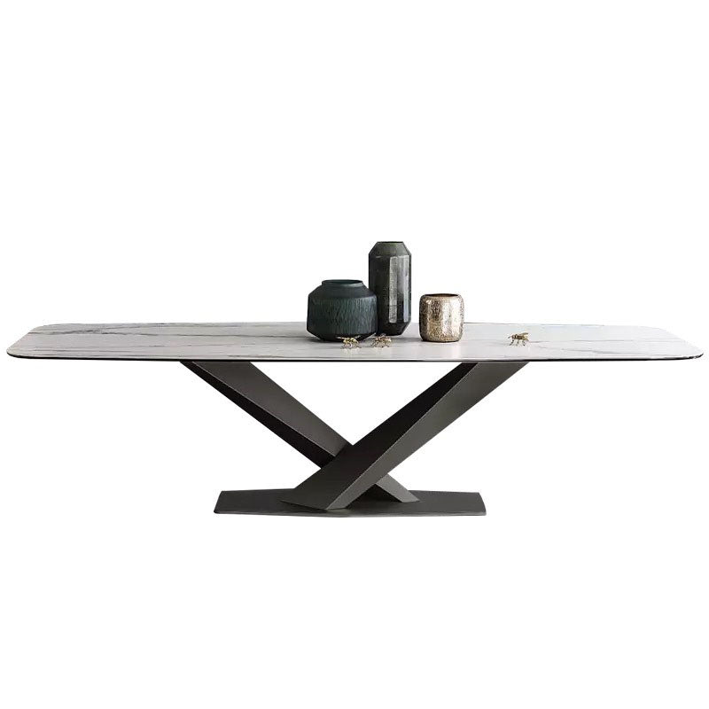 Luxury Dining Room Dinner Table Stone Rectangle Pedestal Dining Table Clearhalo 'Dining Tables & Seating' 'Dining Tables' 'dining_table' 'furn' 'furn_dining_table' 'Furniture' 'Kitchen & Dining Furniture' 7074026