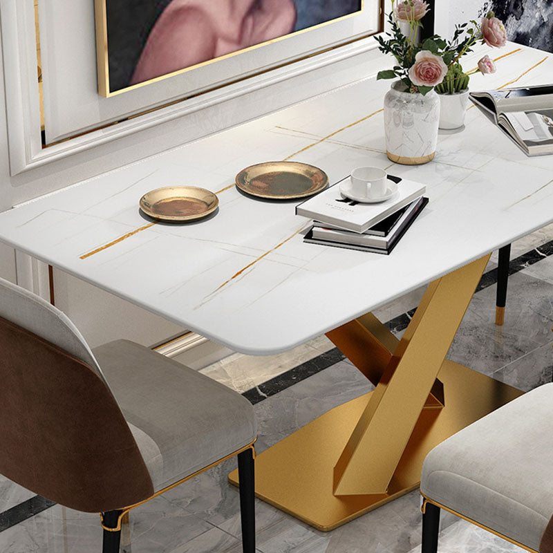 Luxury Dining Room Dinner Table Stone Rectangle Pedestal Dining Table Clearhalo 'Dining Tables & Seating' 'Dining Tables' 'dining_table' 'furn' 'furn_dining_table' 'Furniture' 'Kitchen & Dining Furniture' 7074027