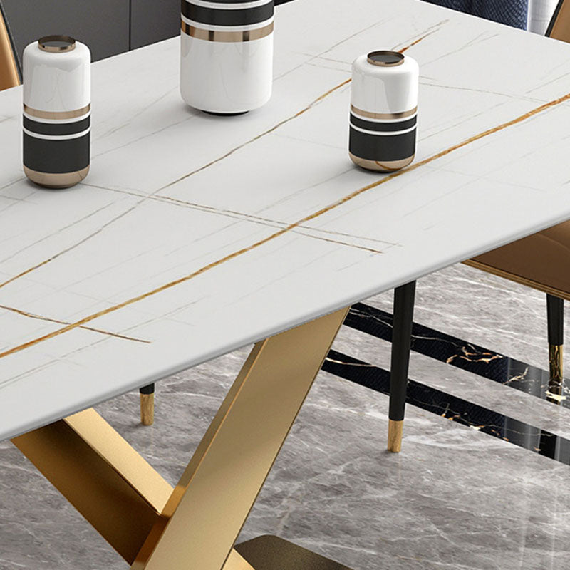 Luxury Dining Room Dinner Table Stone Rectangle Pedestal Dining Table Clearhalo 'Dining Tables & Seating' 'Dining Tables' 'dining_table' 'furn' 'furn_dining_table' 'Furniture' 'Kitchen & Dining Furniture' 7074029