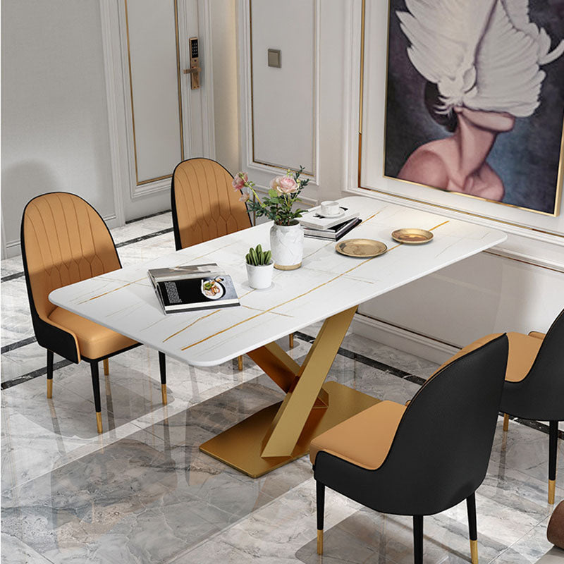 Luxury Dining Room Dinner Table Stone Rectangle Pedestal Dining Table Clearhalo 'Dining Tables & Seating' 'Dining Tables' 'dining_table' 'furn' 'furn_dining_table' 'Furniture' 'Kitchen & Dining Furniture' 7074032