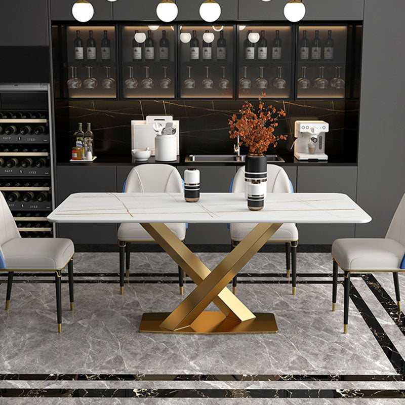 Luxury Dining Room Dinner Table Stone Rectangle Pedestal Dining Table Clearhalo 'Dining Tables & Seating' 'Dining Tables' 'dining_table' 'furn' 'furn_dining_table' 'Furniture' 'Kitchen & Dining Furniture' 7074033
