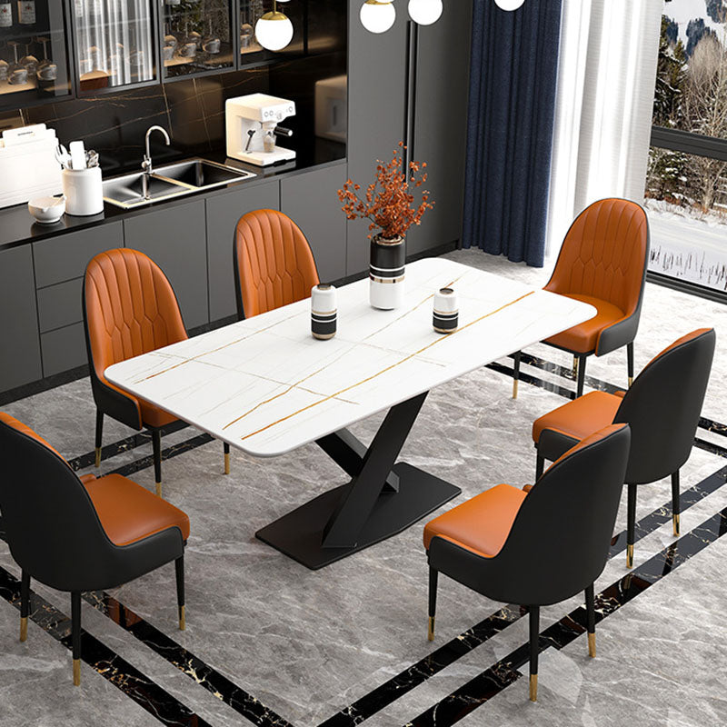 Luxury Dining Room Dinner Table Stone Rectangle Pedestal Dining Table Clearhalo 'Dining Tables & Seating' 'Dining Tables' 'dining_table' 'furn' 'furn_dining_table' 'Furniture' 'Kitchen & Dining Furniture' 7074034