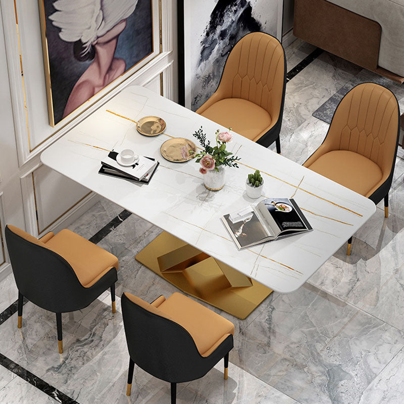 Luxury Dining Room Dinner Table Stone Rectangle Pedestal Dining Table Clearhalo 'Dining Tables & Seating' 'Dining Tables' 'dining_table' 'furn' 'furn_dining_table' 'Furniture' 'Kitchen & Dining Furniture' 7074035