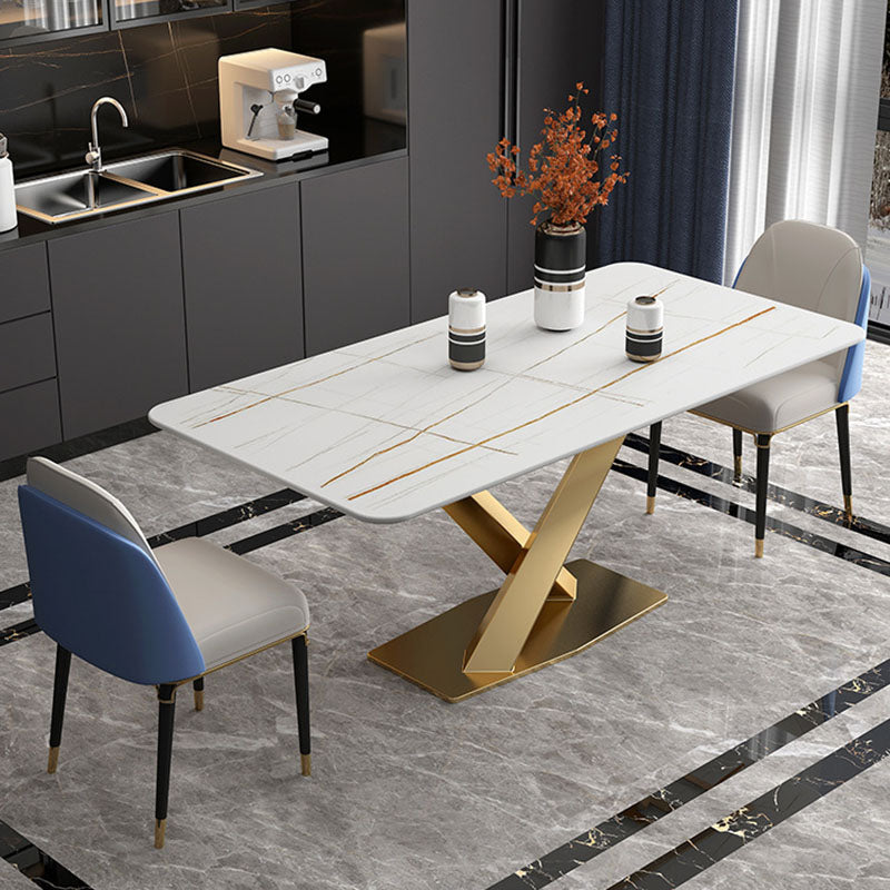 Luxury Dining Room Dinner Table Stone Rectangle Pedestal Dining Table Clearhalo 'Dining Tables & Seating' 'Dining Tables' 'dining_table' 'furn' 'furn_dining_table' 'Furniture' 'Kitchen & Dining Furniture' 7074036