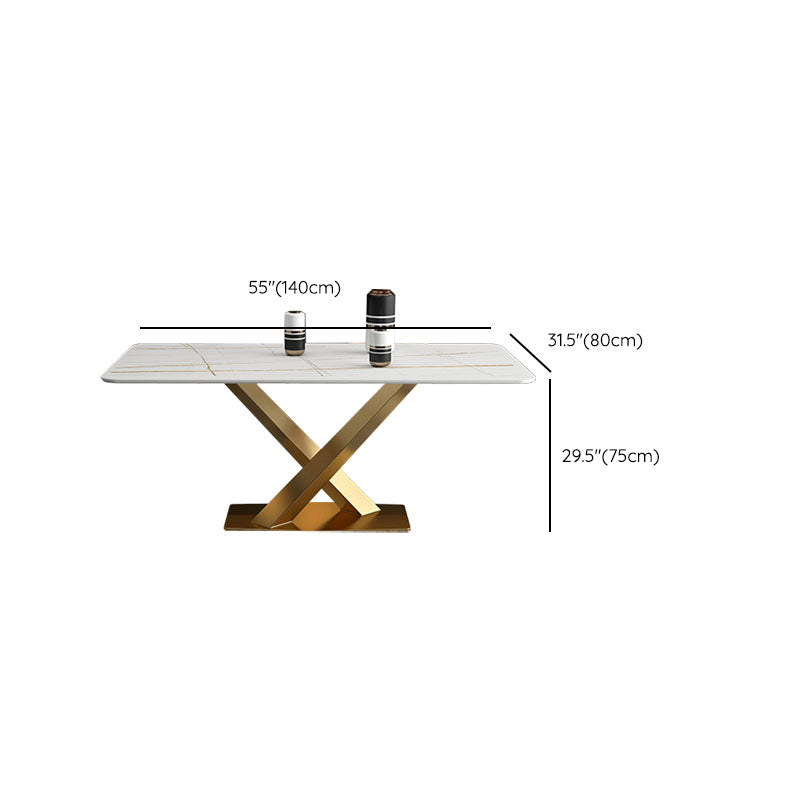 Luxury Dining Room Dinner Table Stone Rectangle Pedestal Dining Table Clearhalo 'Dining Tables & Seating' 'Dining Tables' 'dining_table' 'furn' 'furn_dining_table' 'Furniture' 'Kitchen & Dining Furniture' 7074039