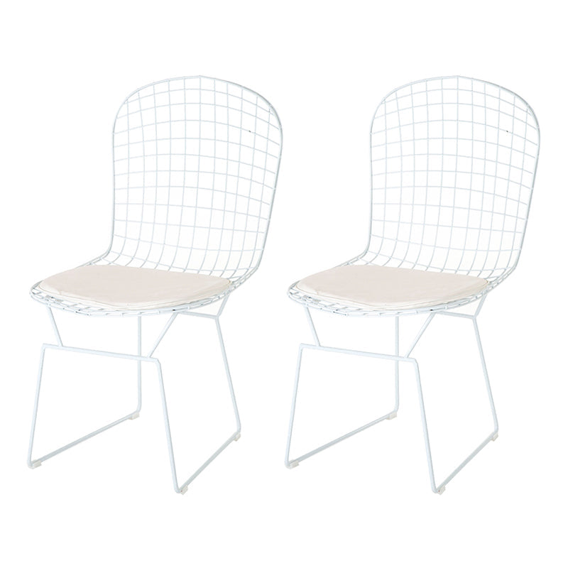 Armless Kitchen Dining Side Chair Metal Dining Chair in White