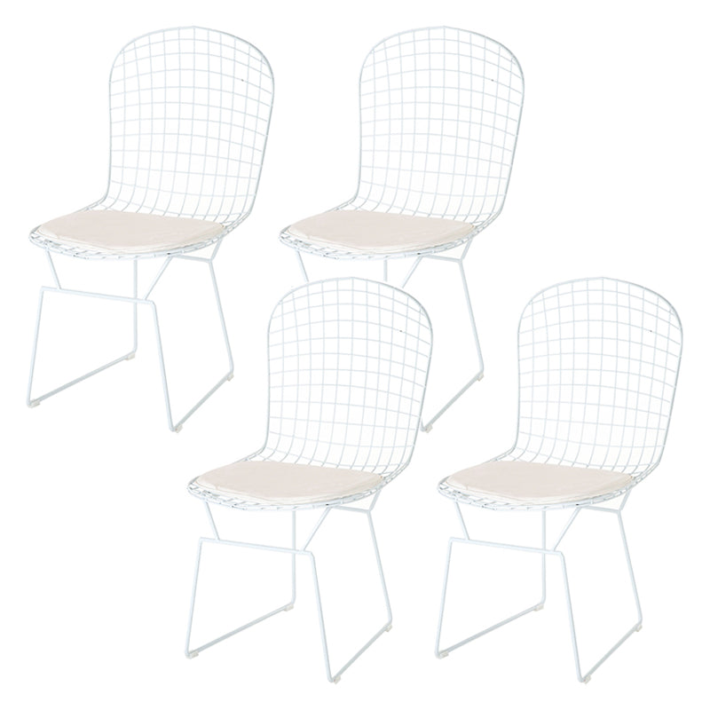 Armless Kitchen Dining Side Chair Metal Dining Chair in White
