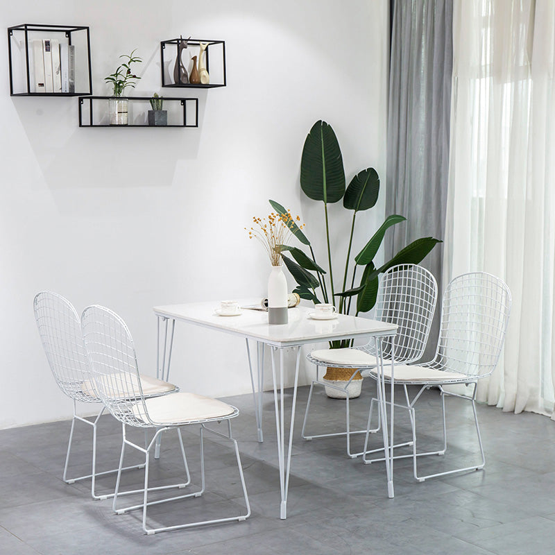 Armless Kitchen Dining Side Chair Metal Dining Chair in White
