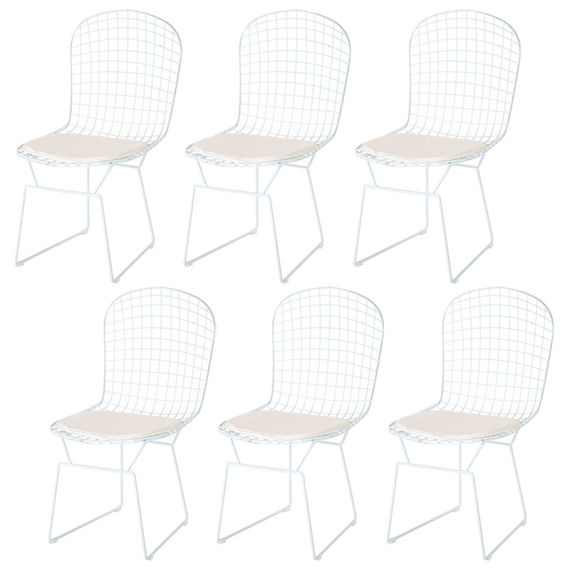 Armless Kitchen Dining Side Chair Metal Dining Chair in White