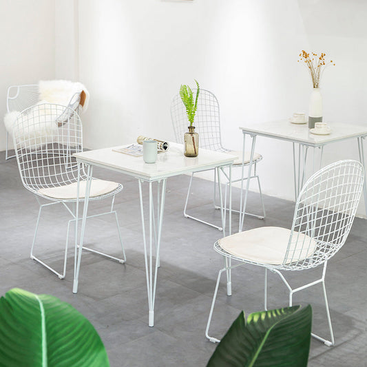 Armless Kitchen Dining Side Chair Metal Dining Chair in White