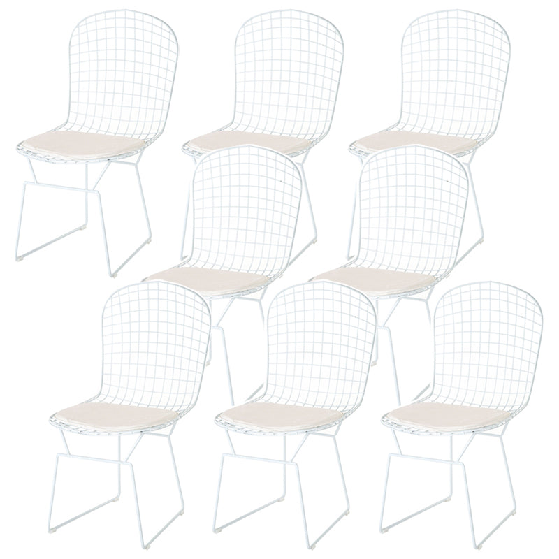 Armless Kitchen Dining Side Chair Metal Dining Chair in White