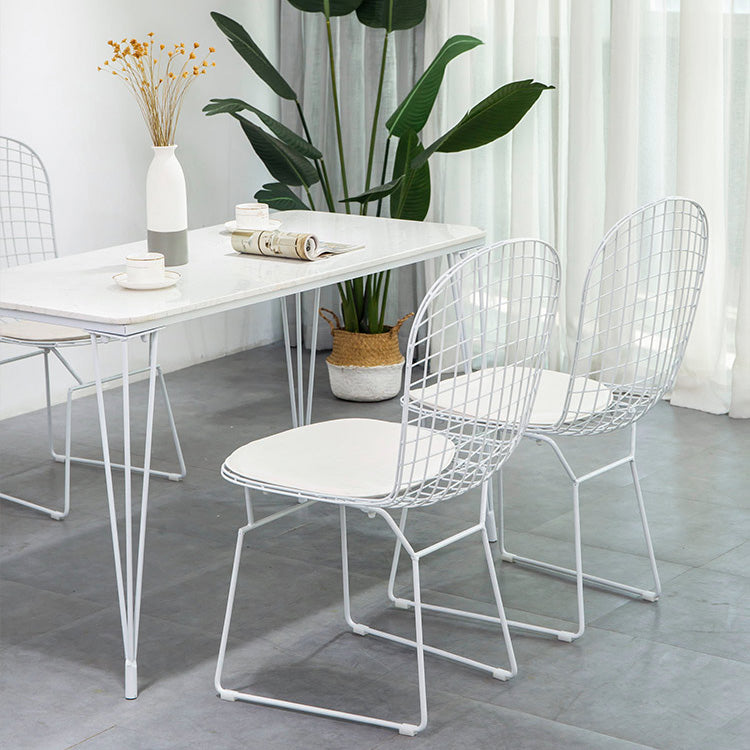 Armless Kitchen Dining Side Chair Metal Dining Chair in White