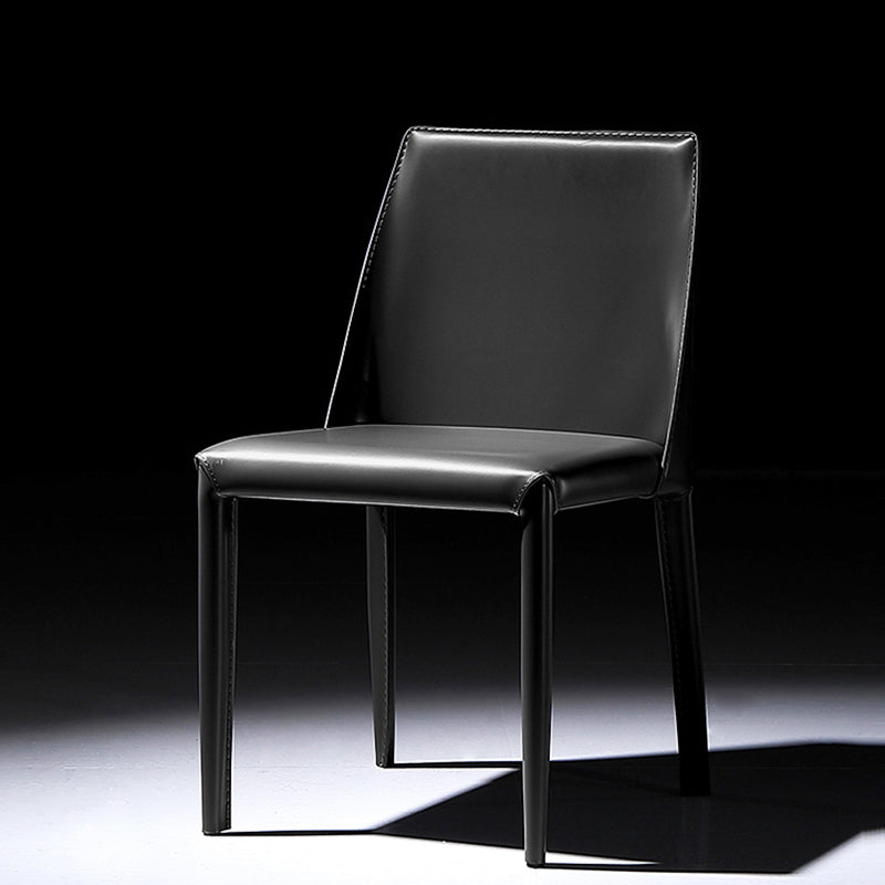 Moderne eenvoudige zijstoel faux lederen kant eetkamerstoel voor woonkamer