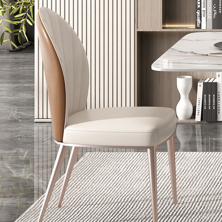 Nordic Style Side Chair Faux Leather Kitchen Dining Chair with Metal Base