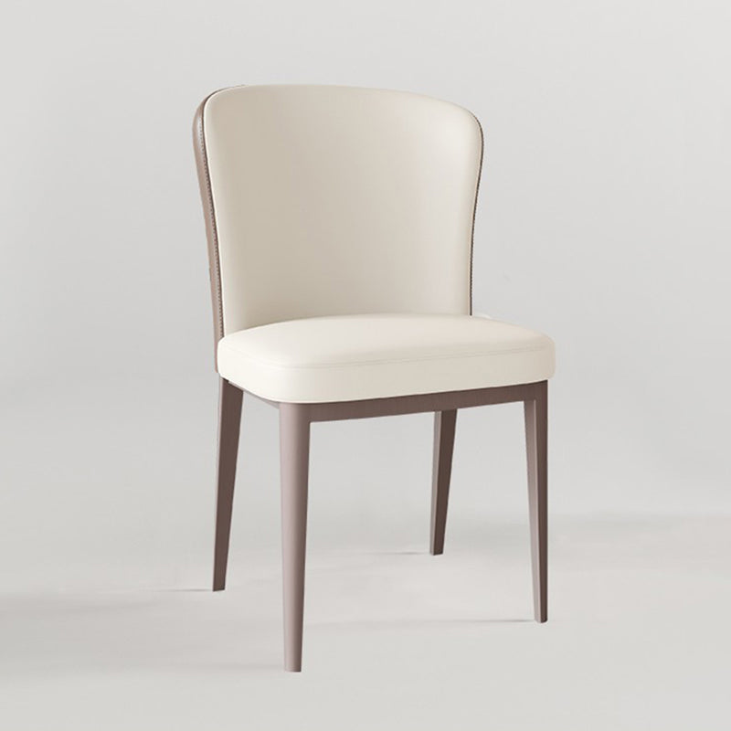 Moderne eenvoudige zijstoel faux lederen eetkamerstoel met metalen basis voor huisgebruik