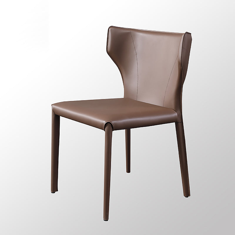 Modern Simple Side Chair Leather Kitchen Dining Chair with Metal Base