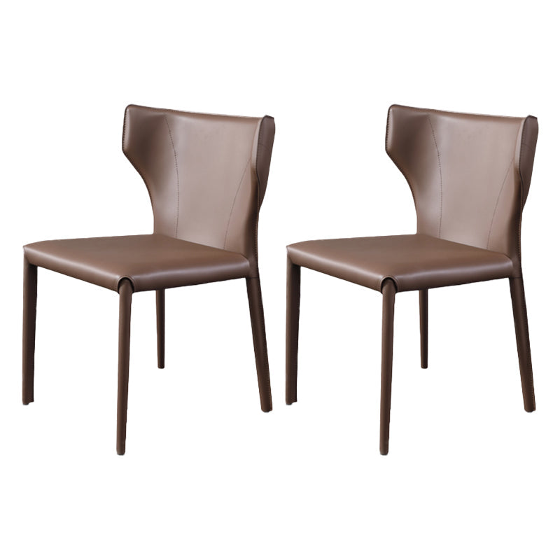 Modern Simple Side Chair Leather Kitchen Dining Chair with Metal Base